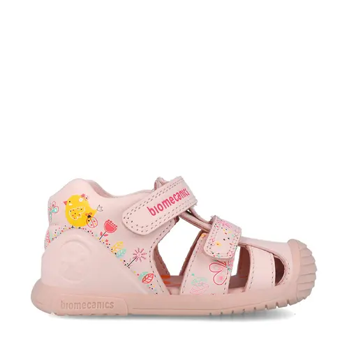 Sandale Biomecanics fete, piele naturala, talpa flexibila, protectie degete, Biogateo Casual, roz deschis- 252107-A779-19-Biomecanics