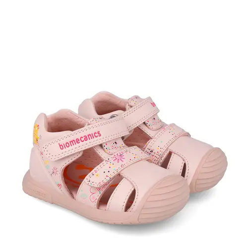 Sandale Biomecanics fete, piele naturala, talpa flexibila, protectie degete, Biogateo Casual, roz deschis- 252107-A779-19-Biomecanics