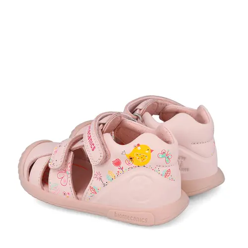 Sandale Biomecanics fete, piele naturala, talpa flexibila, protectie degete, Biogateo Casual, roz deschis- 252107-A779-19-Biomecanics