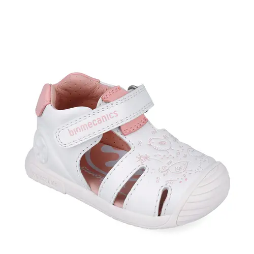 Sandale Biomecanics fete, piele naturala, talpa flexibila, protectie degete, Biogateo Casual, print alb,- 252108-C050-25-Biomecanics