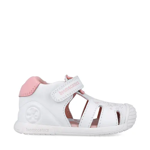 Sandale Biomecanics fete, piele naturala, talpa flexibila, protectie degete, Biogateo Casual, print alb,- 252108-C050-25-Biomecanics