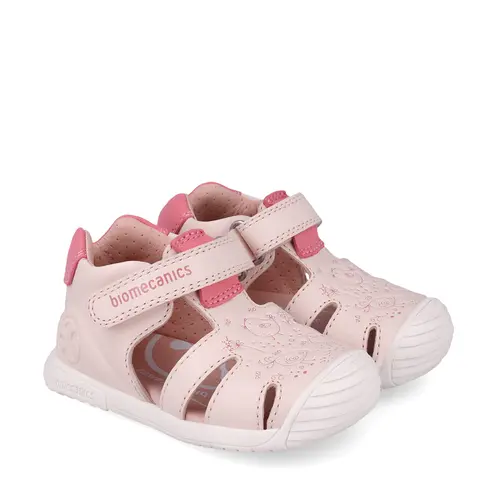 Sandale fete, piele naturala, talpa flexibila, protectie degete, Biogateo Casual, print roz, Biomecanics- 252108-B779-21-Biomecanics