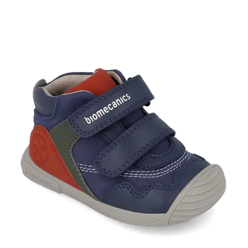 Ghete Baieti Biomecanics, piele naturala, primii pași, sustinere calcai, BioGateo, culoare bleumarin, rosu - 251125-A183-25-