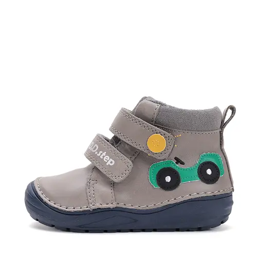 Ghete D.D Step Baieti, piele naturala, talpa flexibila, captuseala textila, gri, masinuta- S071-52771B-25-D.D. Step