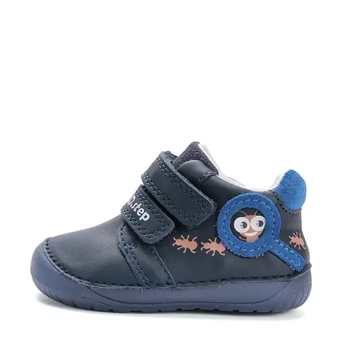 Pantofi D.D. Step baieti, piele naturala, barefoot, primii pasi, talpa fluorescenta, bleumarin, furnicute- S070-52576A-25-D.D. Step