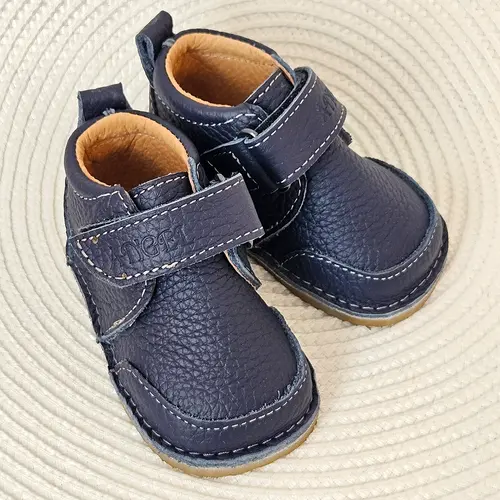 Pantofi primii pasi, barefoot Copii, talpa flexibila, bleumarin, Smiley- RO-500-2-24-By Pebebe