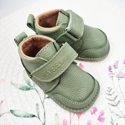 Pantofi primii pasi, barefoot Copii, talpa flexibila, verde, Smiley- RO-500-6-24-By Pebebe
