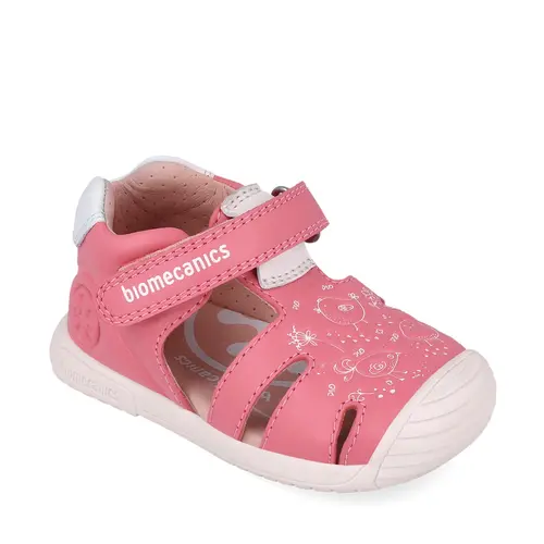 Sandale Biomecanics fete, piele naturala, talpa flexibila, protectie degete, Biogateo Casual, print roz,- 252108-A378-24-Biomecanics