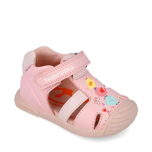 Sandale Biomecanics fete, piele naturala, talpa flexibila, protectie degete, Biogateo Casual, puisori roz- 252106-A032-25-Biomecanics