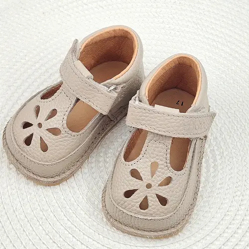 Sandale barefoot copii, piele naturala, primii pasi, talpa flexibila, bej- RO-502-3-22-