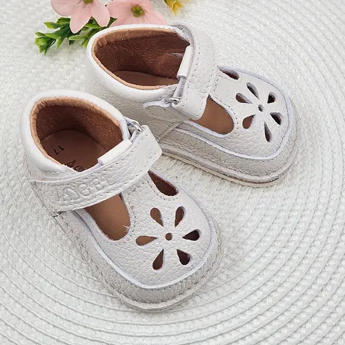 Sandale barefoot copii, piele naturala, primii pasi, talpa flexibila, crem- RO-502-1-22-