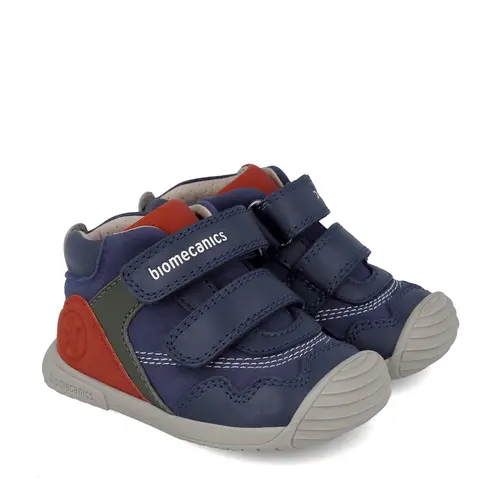 Ghete Baieti Biomecanics, piele naturala, primii pași, sustinere calcai, BioGateo, culoare bleumarin, rosu - 251125-A183-25-