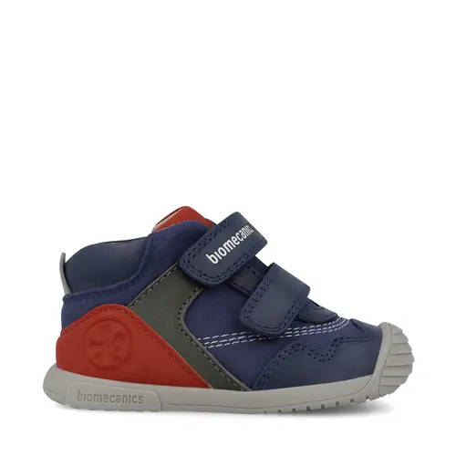 Ghete Baieti Biomecanics, piele naturala, primii pași, sustinere calcai, BioGateo, culoare bleumarin, rosu - 251125-A183-25-