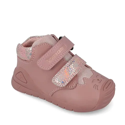 Ghete Biomecanics Fete, piele naturala, primii pași, sustinere calcai, BioGateo, culoare roz inchis, pisica - 251109-B159-25-