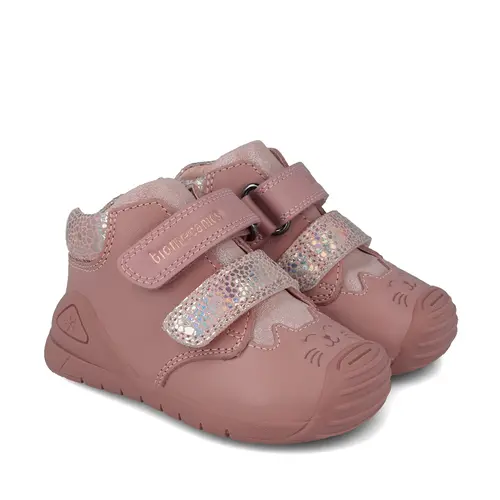 Ghete Biomecanics Fete, piele naturala, primii pași, sustinere calcai, BioGateo, culoare roz inchis, pisica - 251109-B159-25-