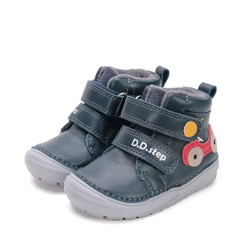 Ghete D.D Step Baieti, piele naturala, talpa flexibila, captuseala textila, bleumarin, masinuta - S071-52771-25-