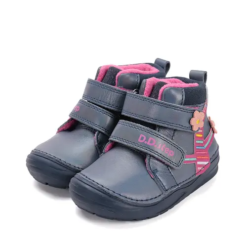 Ghete D.D Step fete, piele naturala, talpa flexibila, captuseala textila, bleumarin, flori - S071-52810A-25-