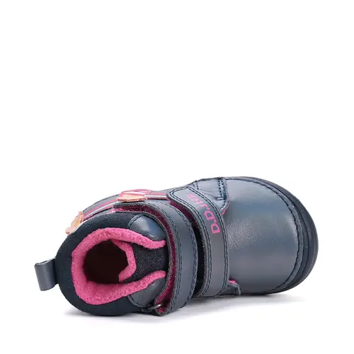 Ghete D.D Step fete, piele naturala, talpa flexibila, captuseala textila, bleumarin, flori - S071-52810A-25-