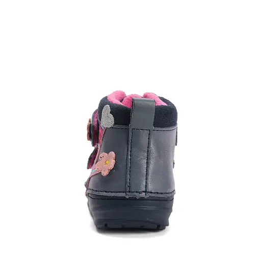 Ghete D.D Step fete, piele naturala, talpa flexibila, captuseala textila, bleumarin, flori - S071-52810A-25-
