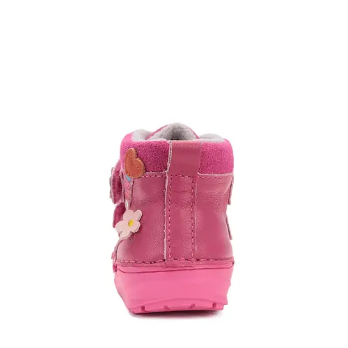 Ghete D.D Step fete, piele naturala, talpa flexibila, captuseala textila, roz inchis, flori - S071-52810B-25-