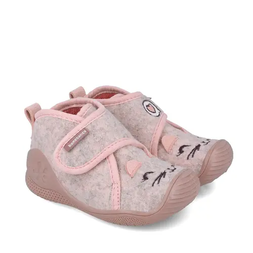 Pantofi Biomecanics fete, material textil, sustinere calcai, Biohome, roz cu pisica- 251141-B032-24-