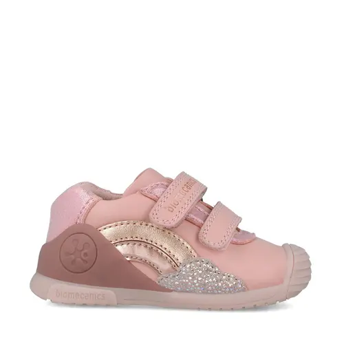 Pantofi Biomecanics Fete, piele naturala, primii pași, sustinere calcai, BioGateo, culoare roz, norisor- 251102-A193-25-