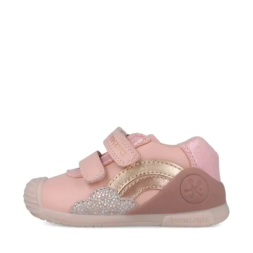 Pantofi Biomecanics Fete, piele naturala, primii pași, sustinere calcai, BioGateo, culoare roz, norisor- 251102-A193-25-