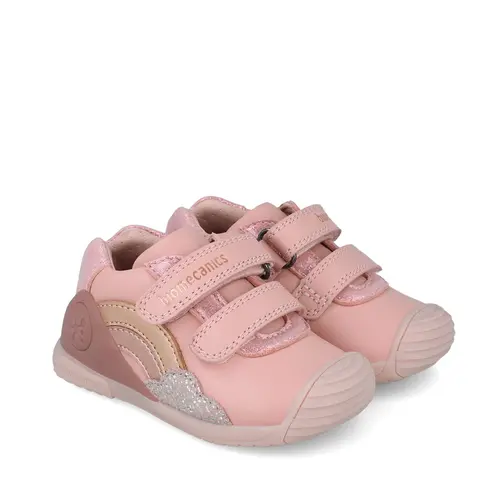 Pantofi Biomecanics Fete, piele naturala, primii pași, sustinere calcai, BioGateo, culoare roz, norisor- 251102-A193-25-