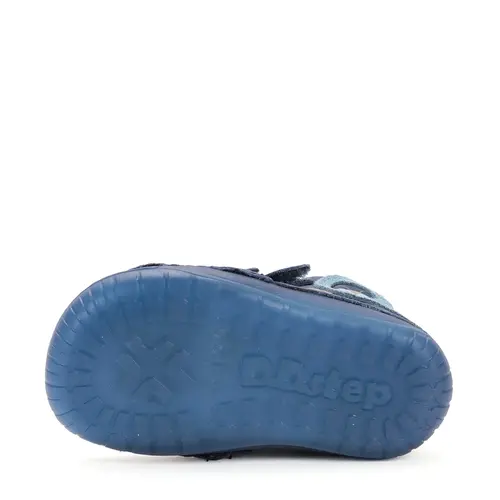 Pantofi D.D. Step baieti, piele naturala, barefoot, primii pasi, talpa fluorescenta, albastru inchis, furnicute- S070-52576-25-