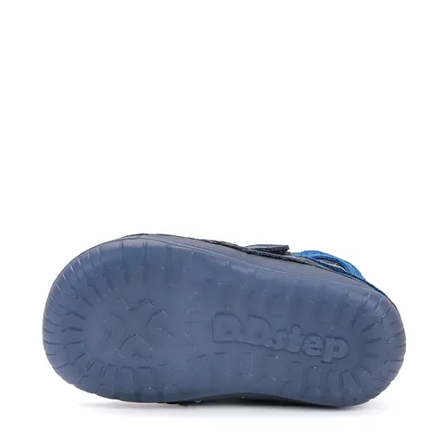 Pantofi D.D. Step baieti, piele naturala, barefoot, primii pasi, talpa fluorescenta, bleumarin, furnicute- S070-52576A-25-
