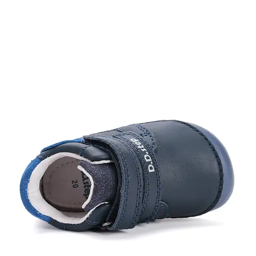 Pantofi D.D. Step baieti, piele naturala, barefoot, primii pasi, talpa fluorescenta, bleumarin, furnicute- S070-52576A-25-