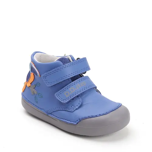 Pantofi D.D. Step baieti, piele naturala, primii pasi, talpa felxibila, albastru, papagal- S066-52304B-25-