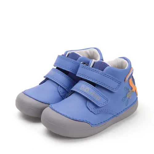 Pantofi D.D. Step baieti, piele naturala, primii pasi, talpa felxibila, albastru, papagal- S066-52304B-25-