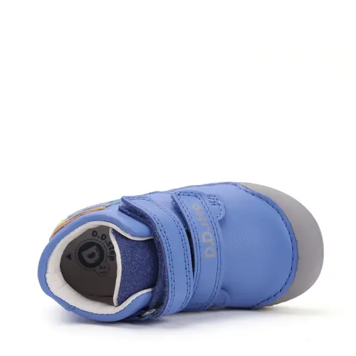 Pantofi D.D. Step baieti, piele naturala, primii pasi, talpa felxibila, albastru, papagal- S066-52304B-25-