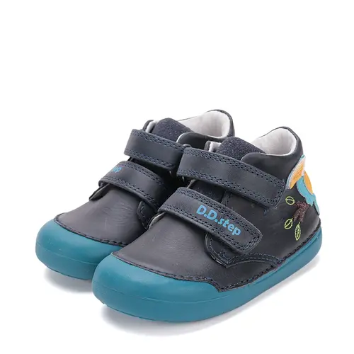Pantofi D.D. Step baieti, piele naturala, primii pasi, talpa felxibila, bleumarin, papagal- S066-52304-25-