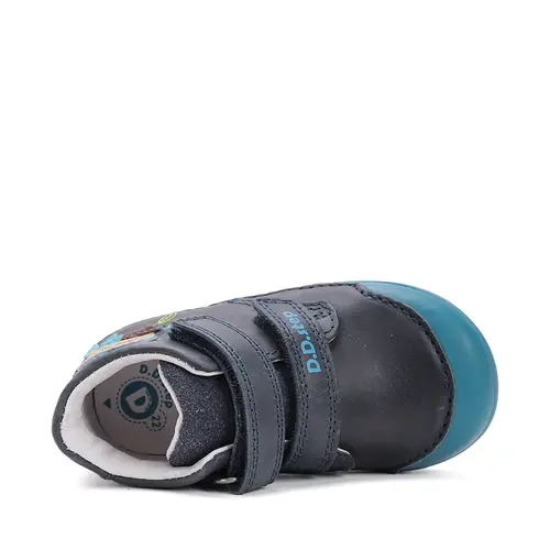 Pantofi D.D. Step baieti, piele naturala, primii pasi, talpa felxibila, bleumarin, papagal- S066-52304-25-