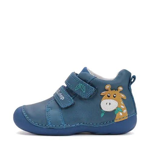 Pantofi D.D. Step baieti, primii pasi, piele naturala, talpa flexibila, albastru, girafa- S015-52874A-24-