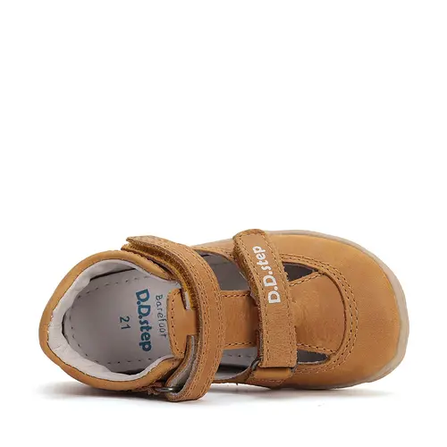 Pantofi D.D.Step copii, barefoot, piele naturala, decupati, primii pași, camel- H077-51734D-25-D.D. Step
