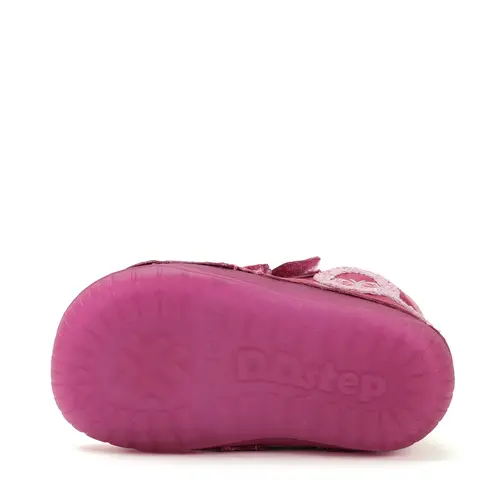 Pantofi D.D Step fete, barefoot, primii pasi, piele naturala, talpa fluorescenta, roz inchis, fluturi- S070-52838A-25-