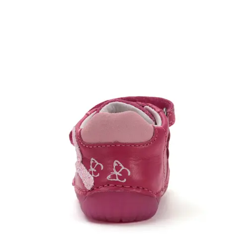 Pantofi D.D Step fete, barefoot, primii pasi, piele naturala, talpa fluorescenta, roz inchis, fluturi- S070-52838A-25-