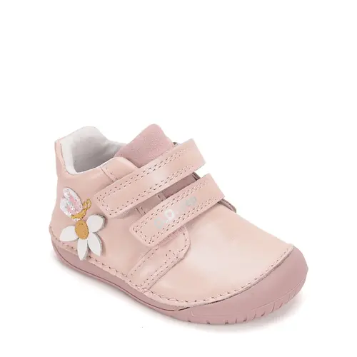 Pantofi D.D Step fete, primii pasi, piele naturala, barefoot, roz deschis, floare- S070-52656-25-