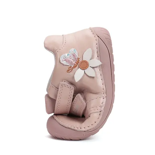 Pantofi D.D Step fete, primii pasi, piele naturala, barefoot, roz deschis, floare- S070-52656-25-