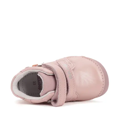 Pantofi D.D Step fete, primii pasi, piele naturala, barefoot, roz deschis, floare- S070-52656-25-