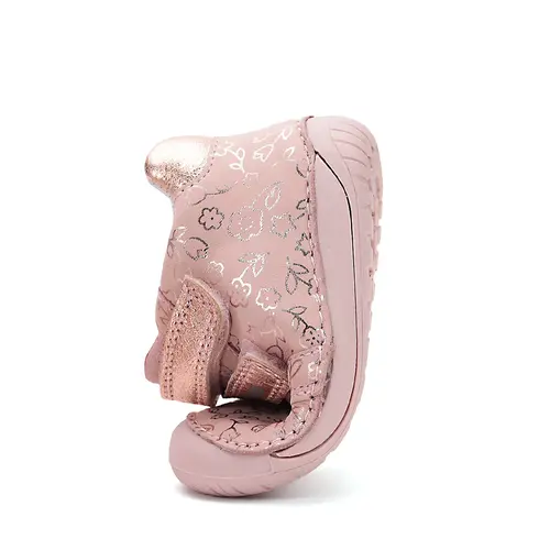 Pantofi D.D Step fete, primii pasi, piele naturala, barefoot, roz deschis, imprimeu flori- S070-52724-25-