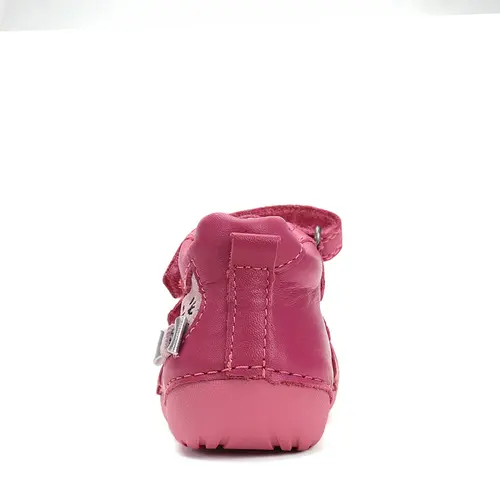Pantofi D.D. Step fete, primii pasi, piele naturala, talpa flexibila, fuchsia, pisica- S015-52412A-24-
