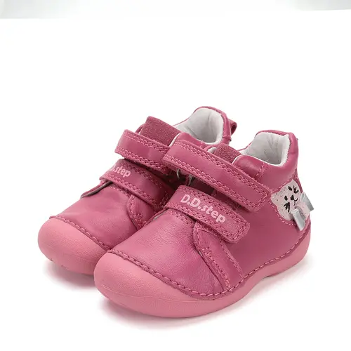 Pantofi D.D. Step fete, primii pasi, piele naturala, talpa flexibila, fuchsia, pisica- S015-52412A-24-