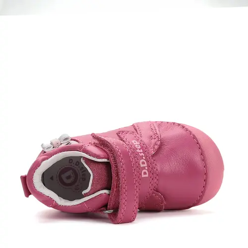 Pantofi D.D. Step fete, primii pasi, piele naturala, talpa flexibila, fuchsia, pisica- S015-52412A-24-