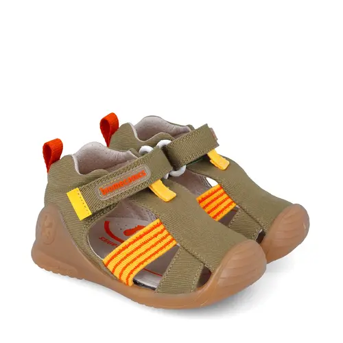 Sandale baieti, material textil, talpa flexibila, protectie degete, Biogateo Canvas, verde uscat, Biomecanics- 252175-B801-18-Biomecanics