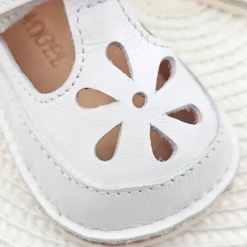 Sandale barefoot copii, piele naturala, primii pasi, talpa flexibila, alb- RO-502-2-22-