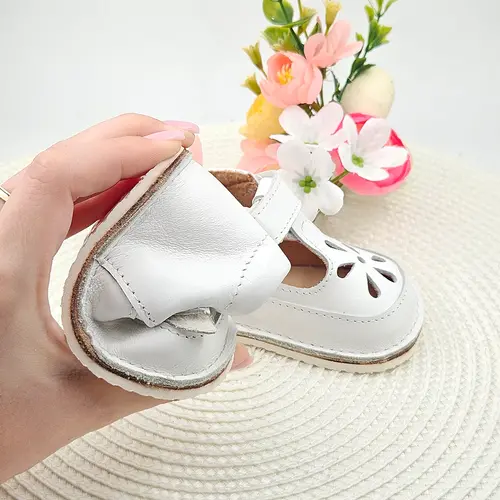 Sandale barefoot copii, piele naturala, primii pasi, talpa flexibila, alb- RO-502-2-22-